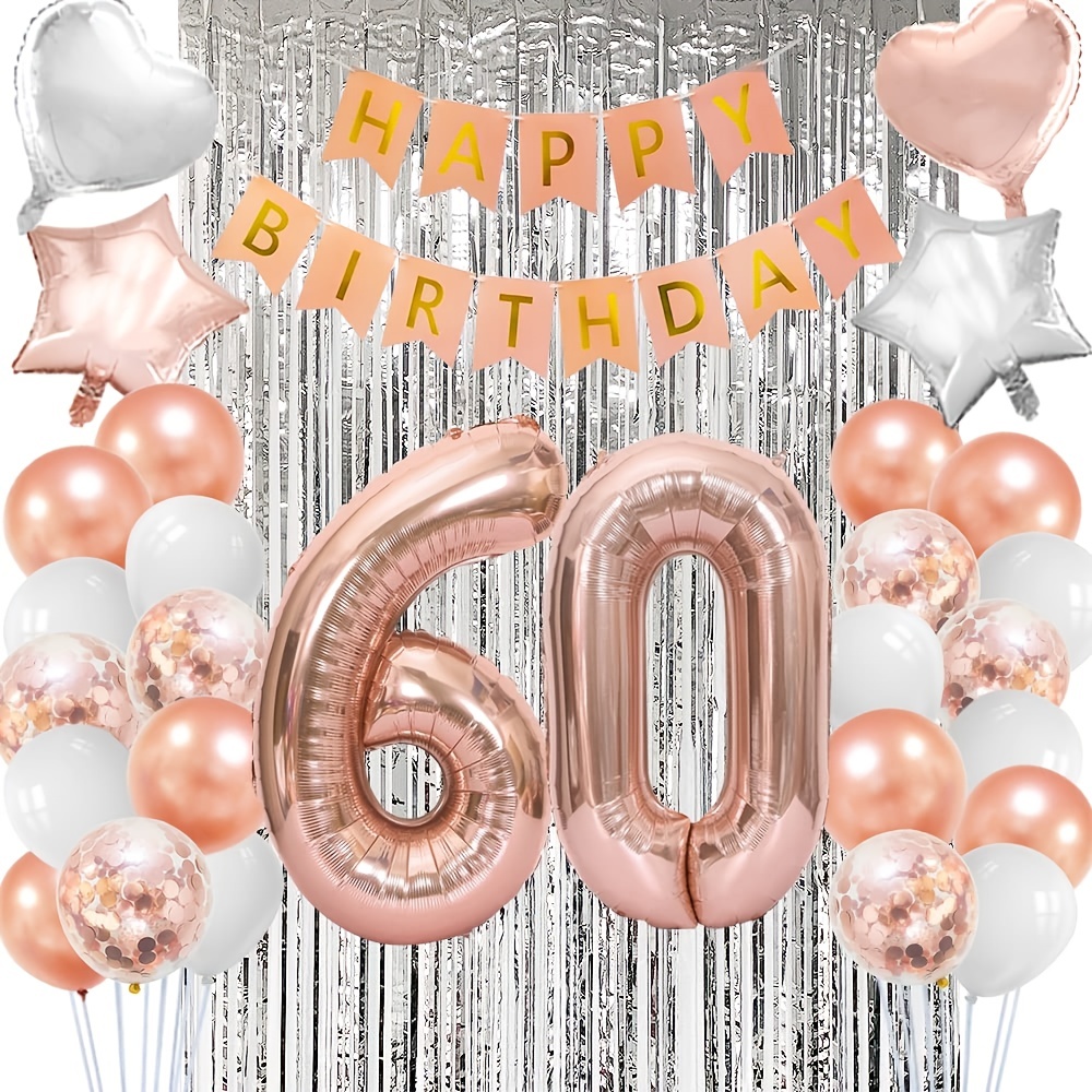 Decoraciones de cumpleaños número 60 para hombres: pancarta de feliz  cumpleaños, globos de cumpleaños de 60 años, globos de fiesta de cumpleaños  con