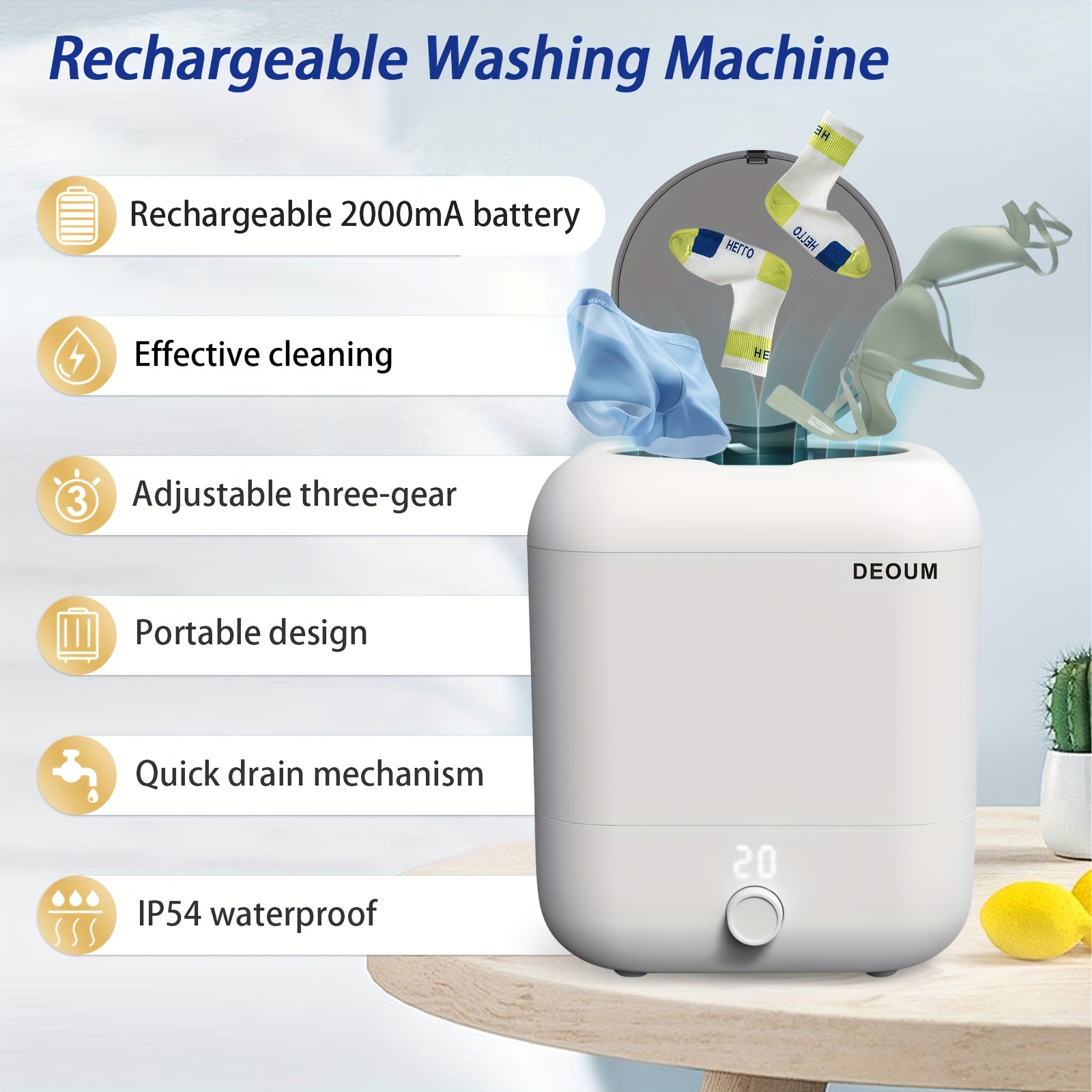 8L Portable Mini Washing Machine - Fully Automatic, Multi-Functional,  Ultra-Quiet, Low-Consumption For Home, Business, Travel & More!