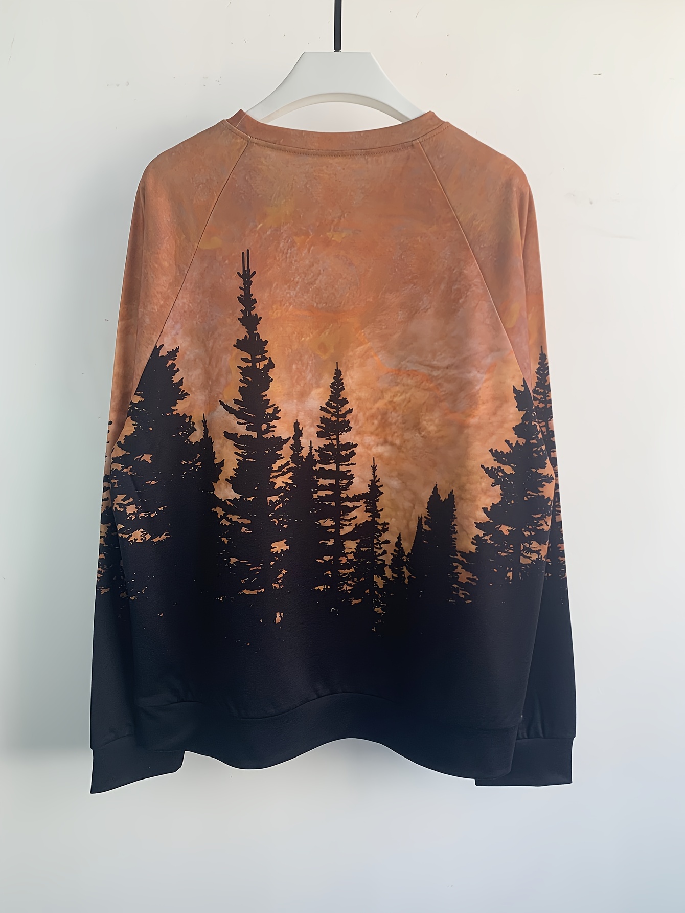 Forest Print Pullover Sweatshirt Casual Raglan Sleeve Crew Temu