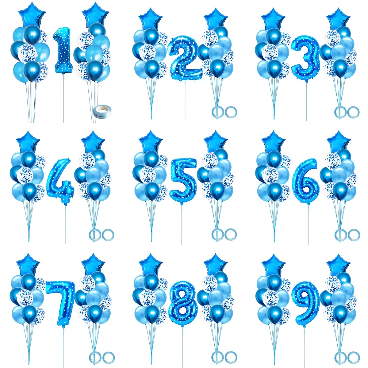  Decoraciones de primer cumpleaños para bebé niño, globos de  número 1 de 40 pulgadas, globos de Mylar azul claro con el número 1 de 1 año,  globos de primer cumpleaños, suministros