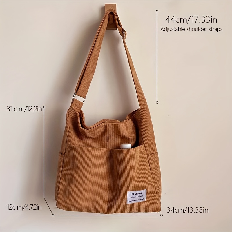 Women Corduroy Tote Bag with Pockets Compartments Large Capacity