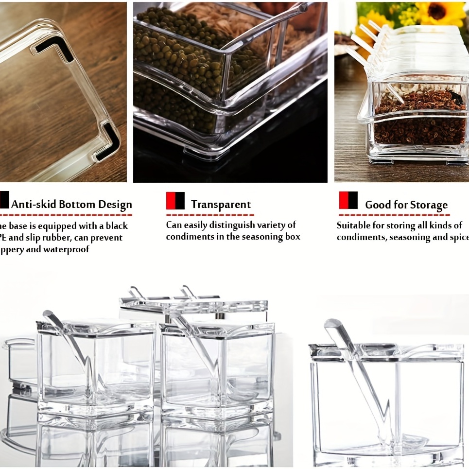 Transparent Seasoning Box With Handles And Spoons Perfect - Temu