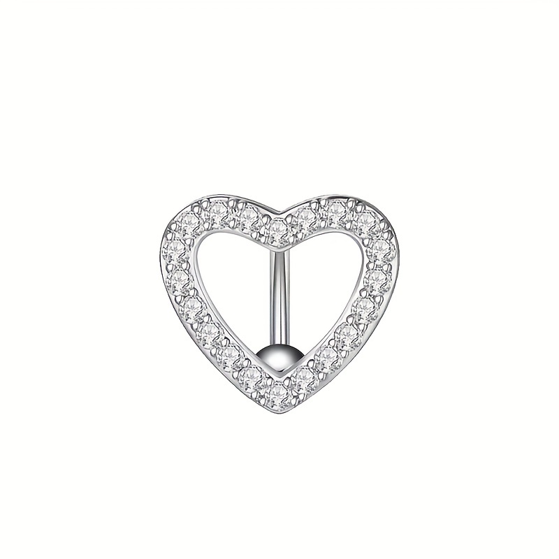 Hollow Out Love Heart Shape Belly Button Ring, Zircon Inlaid Navel Piercing