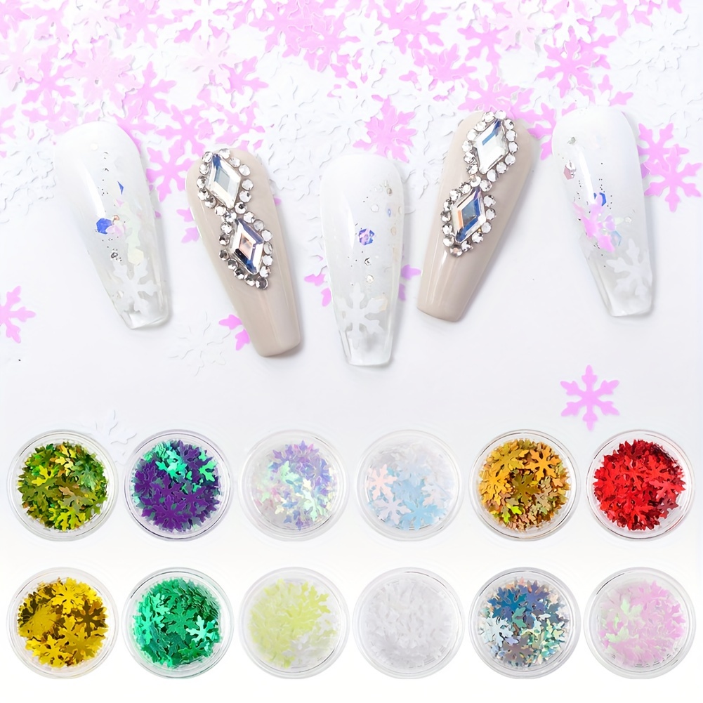 12 Colors Christmas Snowflake Glitter Nail Art Sequins 3d - Temu