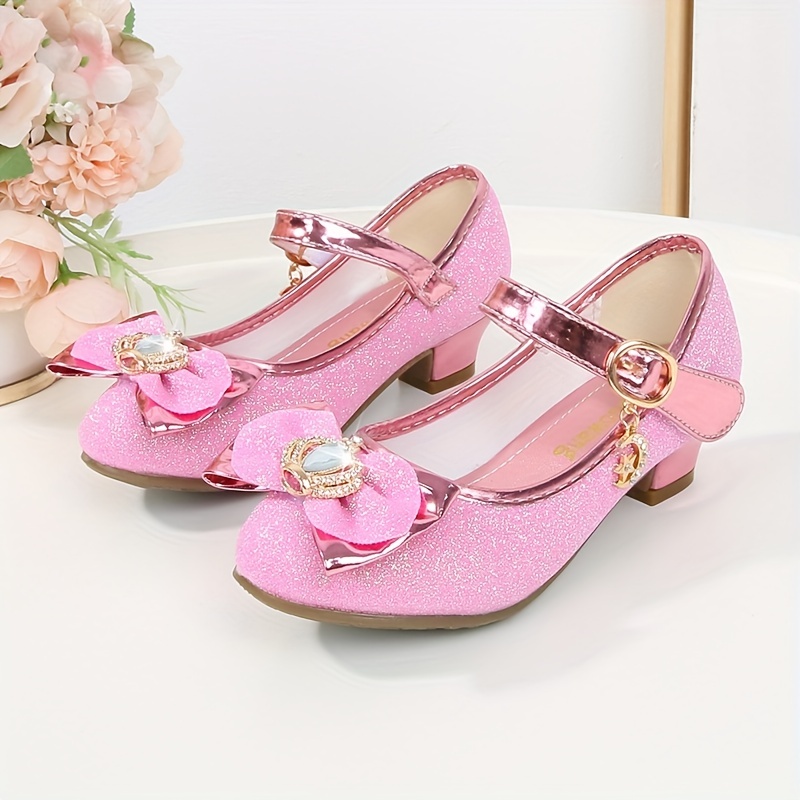 Zapatos de tacón alto para niñas pequeñas – Zapatos de princesa para cuna,  suela suave con lazo, para fotografía de cumpleaños (4, E)