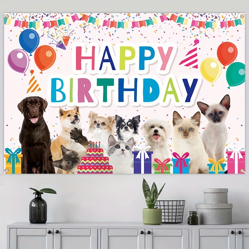 1pc, Birthday Banner Background Cute Cat And Dog Theme Decoration Cat And  Dog Birthday Party Kitten Party Pet Party Cat And Dog Party Supplies Photogr