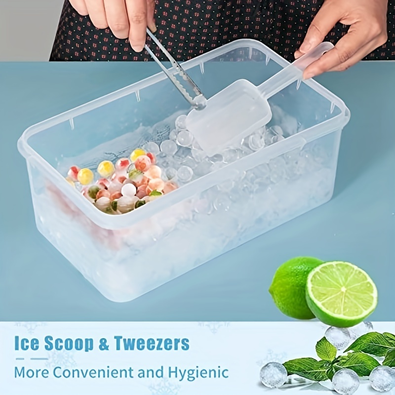 Round Ice Cube Tray With Lid, Bin, Scoop, And Tong,circle Ice Cube Tray  Mold For Freezer,makes Sphere Ice Balls For Cocktails, Ice Coffee