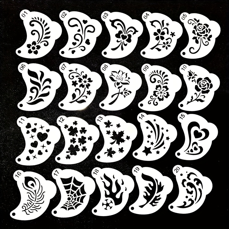 

20pcs Reusable Plastic Templates With Hollowed-out Printing Patterns For Repeatedly Imprinting Stage Molds