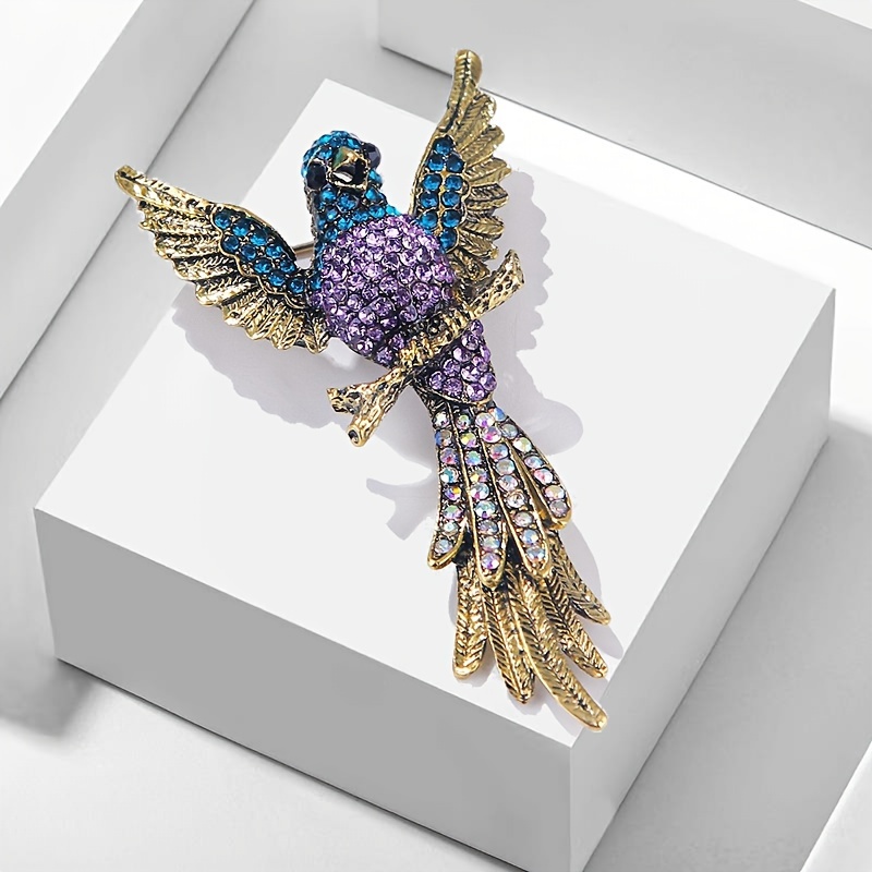 

Colorful Full Rhinestone Retro Eagle Brooch, Cartoon Animal Corsage Coat Pin For Men