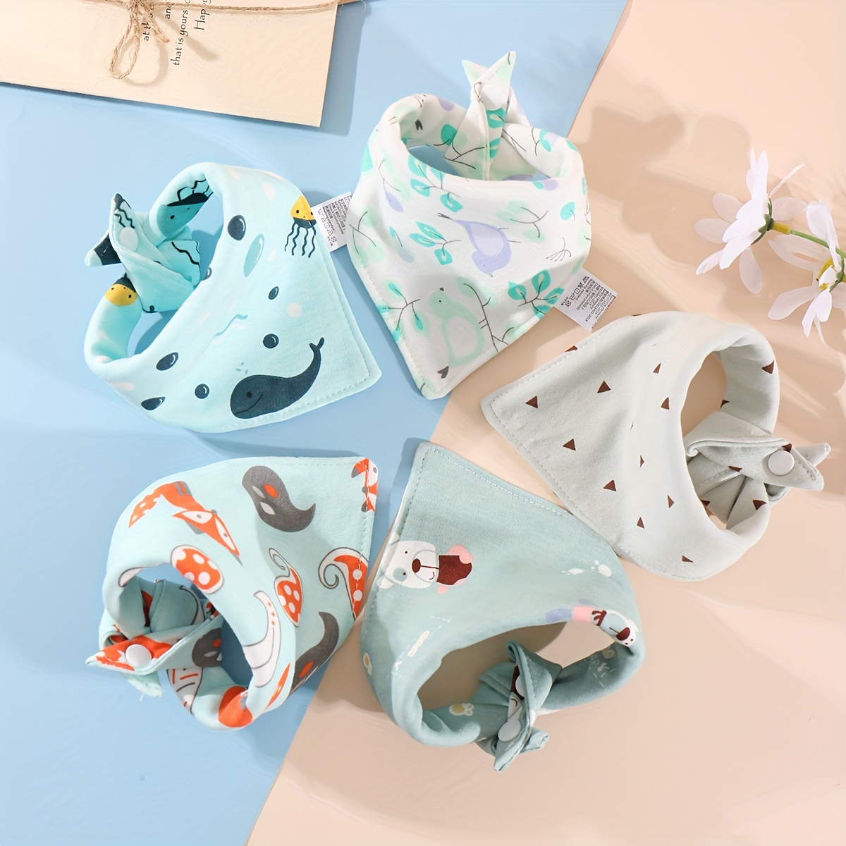 5pcs cute cartoon feeding bibs cotton double layer triangular bibs great christmas halloween thanksgiving day gift new years gift valentines day gift details 0