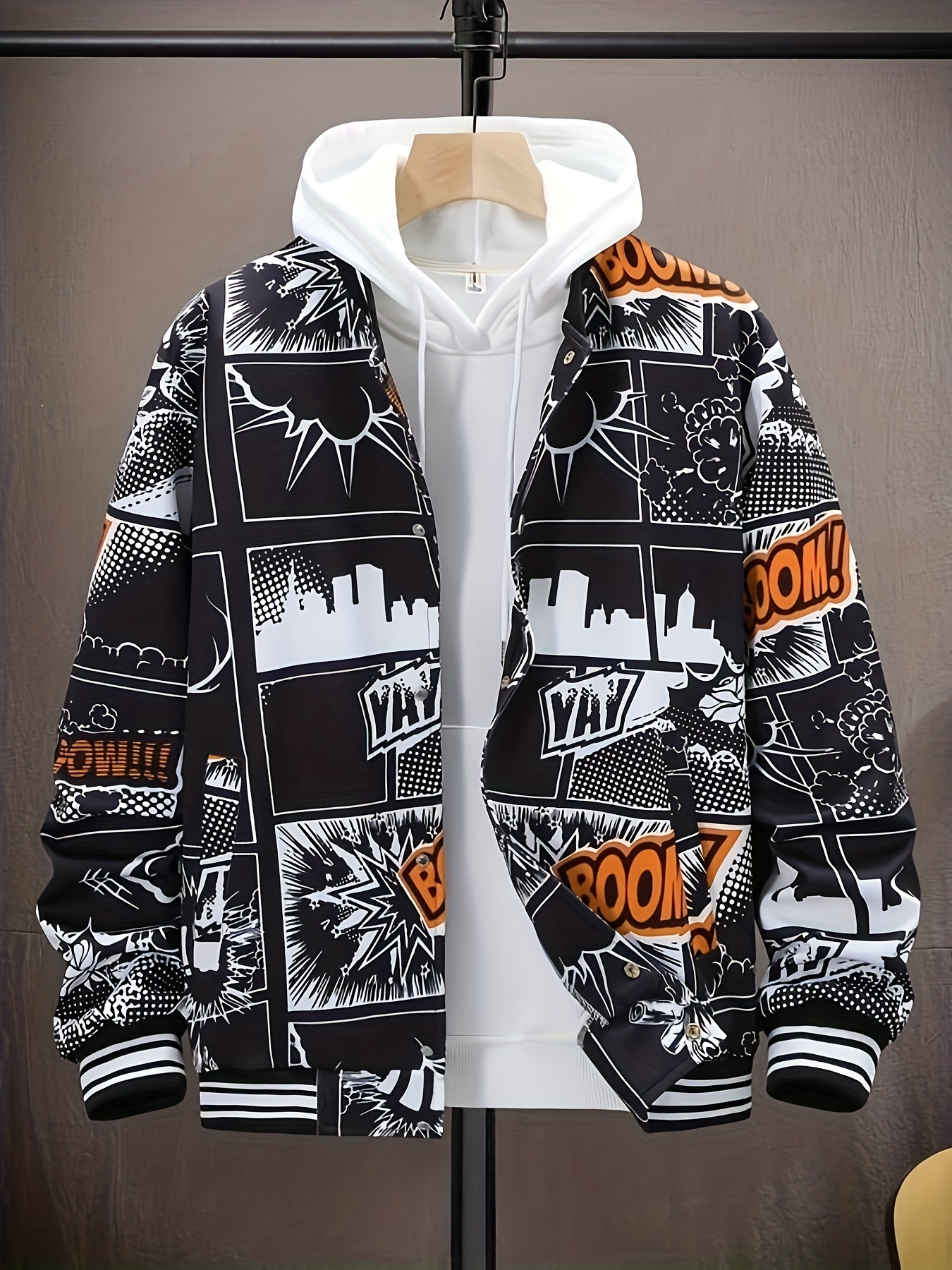 Cartoon Print Mens Casual Loose Lightweight Thin Fleece Baseball Jacket  Gifts - Men's Clothing - Temu