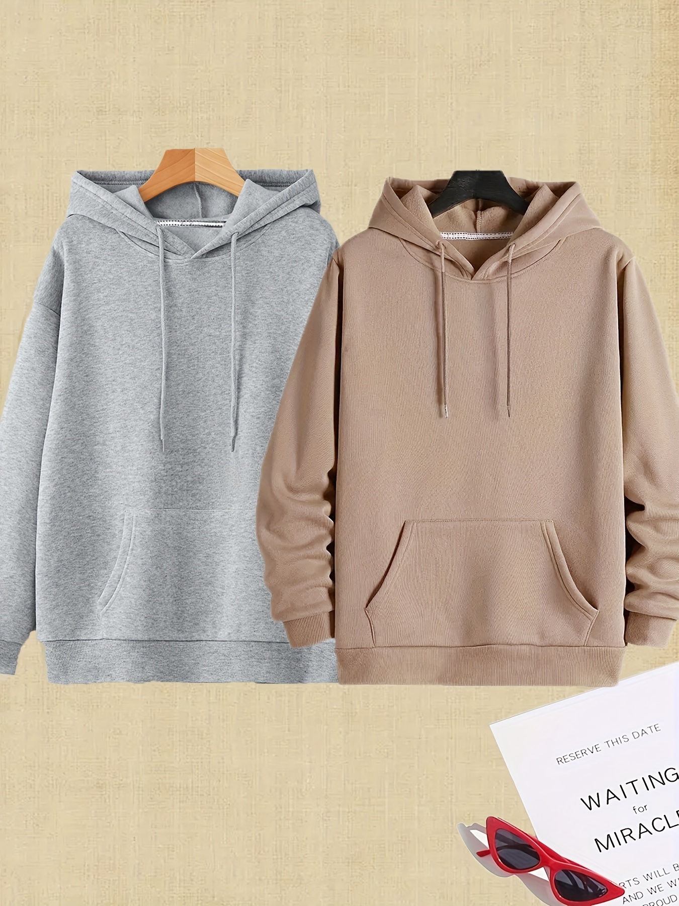 Solid Kangaroo Pocket Hoodie Casual Long Sleeve Drawstring Temu