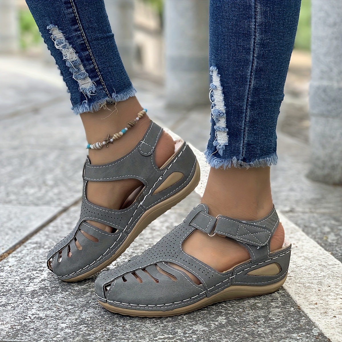 Women's Solid Color Trendy Sandals Closed Toe Platform - Temu