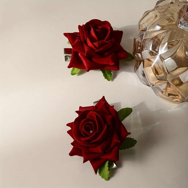 Big red store rose hair clip