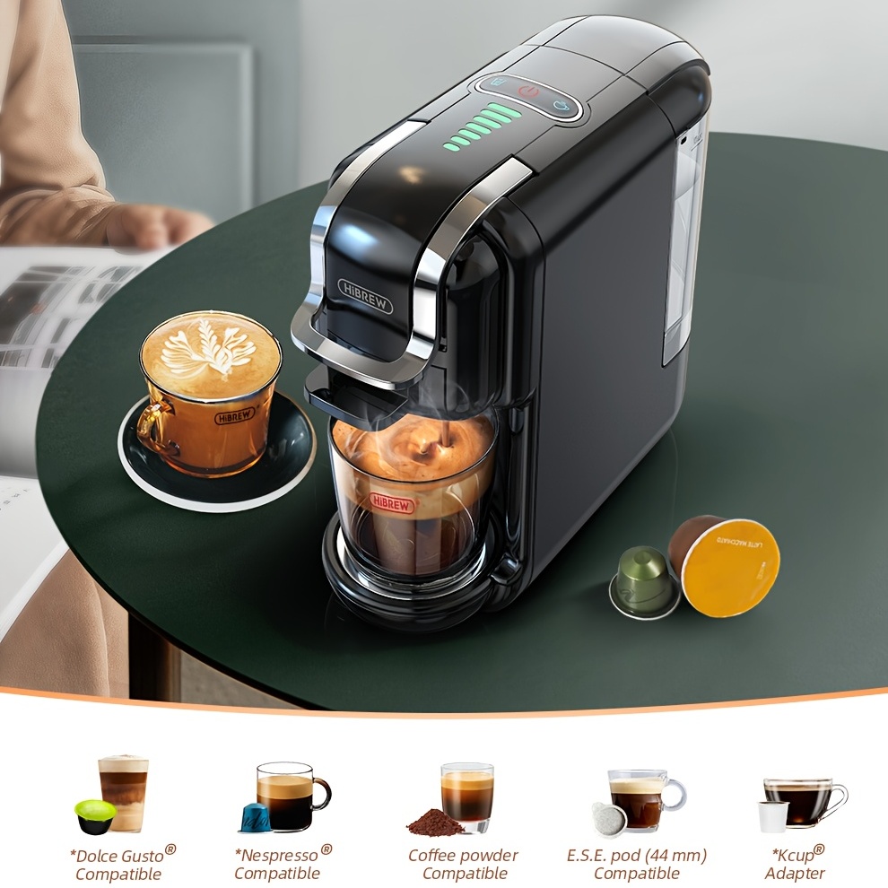 HiBREW Machine à café à capsules multiples, lait chaud/froid Dolce Gusto  Nespresso Capsule ESE Café moulu cafétéria 19Bar 5 en 1