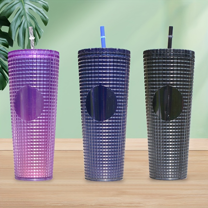 Verre double paroi à paillettes étincelante avec paille en plastique  réutilisable, 12 oz