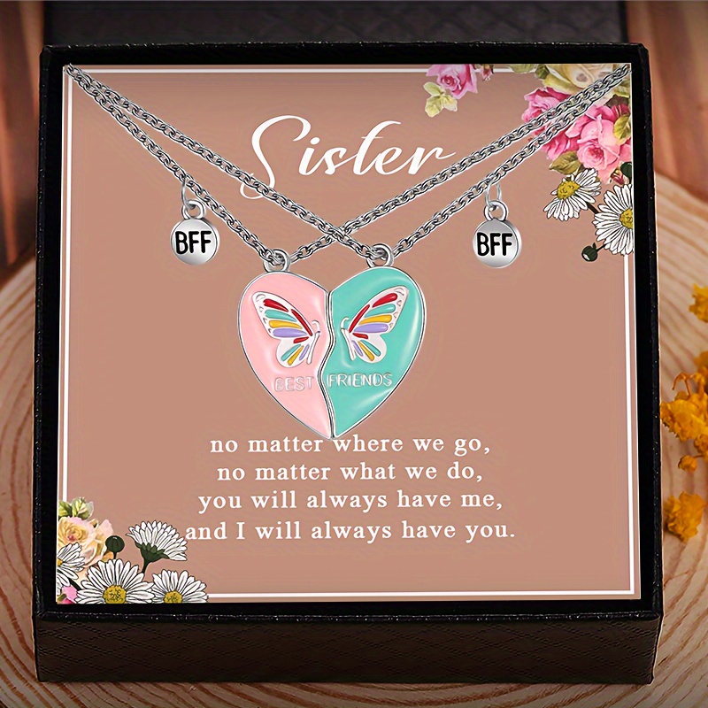 2 Pcs/ SetFashion Best Friends Honey Love Couple Pendant Necklace Chain  Choke Broken Heart BFF Good Friendship Jewelry Gift