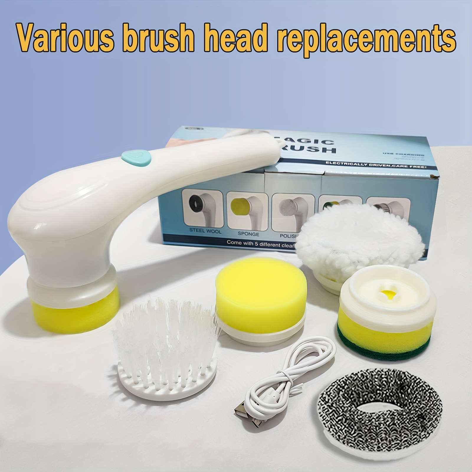 Electric Spin Scrubber With 5 Replacement Brush Heads, Handheld Cordless  Cleaning Scrubber, Scrubbing Brush And Sponge Head, Multifunctional  Rechargeable Spin Brush For Kitchen, Bathroom, Bathtub, Grout Floor, Sink,  Dish, Cleaning Tool - Temu
