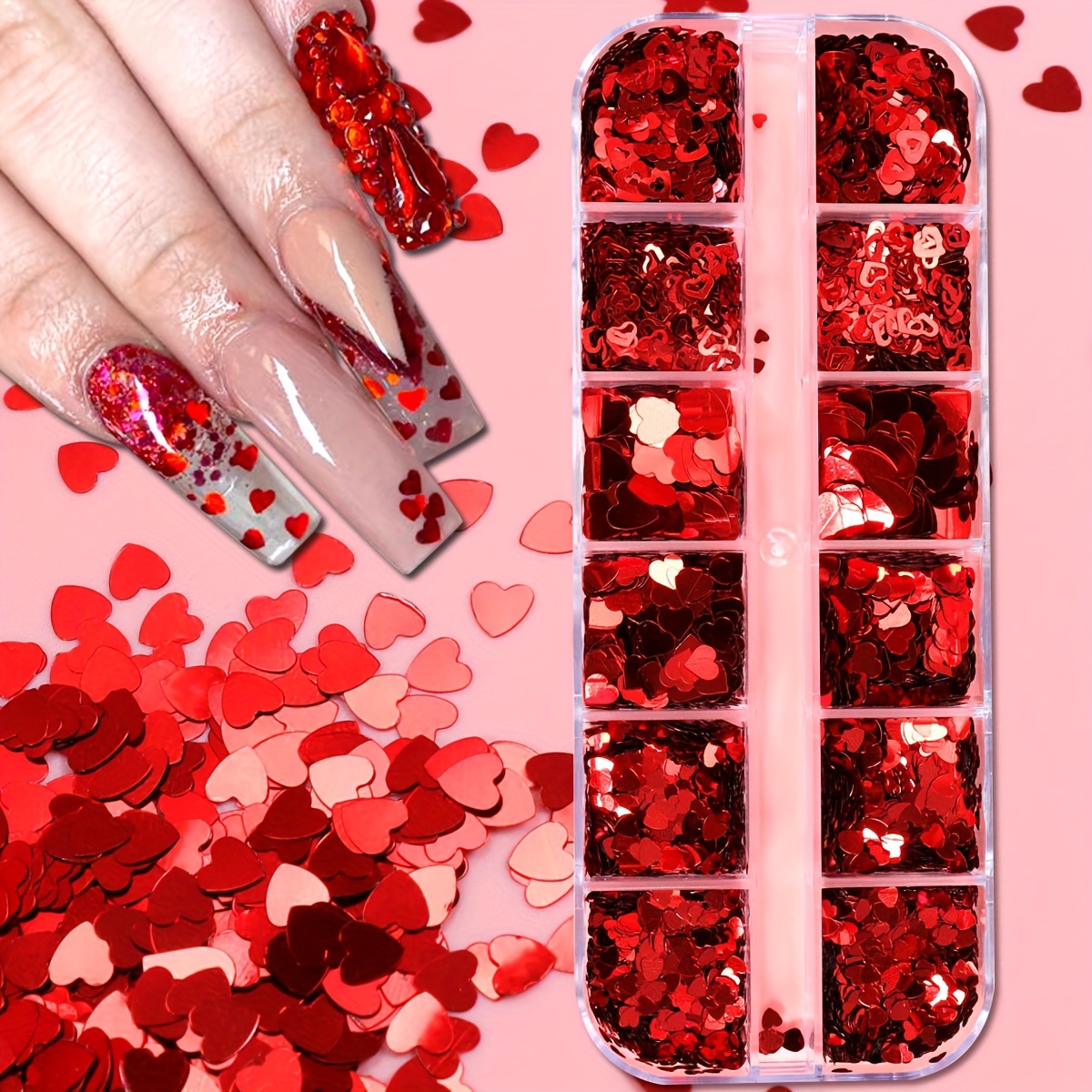 Valentine's Day Nail Art Glitters heart shaped Nail Art - Temu