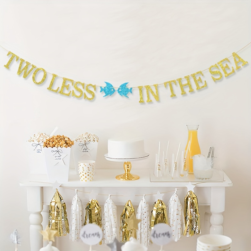 Set, Golden Glitter Two Less Fish In The Sea Pull Flag, Nautical Theme  Engagement Party Beach Wedding Theme Banner Decoration, Nautical Bridal  Shower