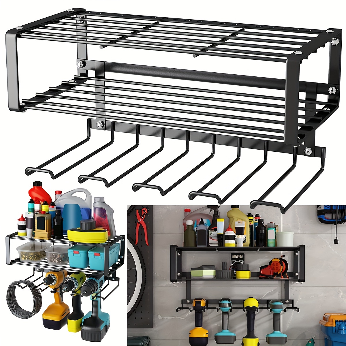 Organizador de herramientas eléctricas para montaje en pared, organizador  de herramientas de garaje y almacenamiento con soporte de taladro
