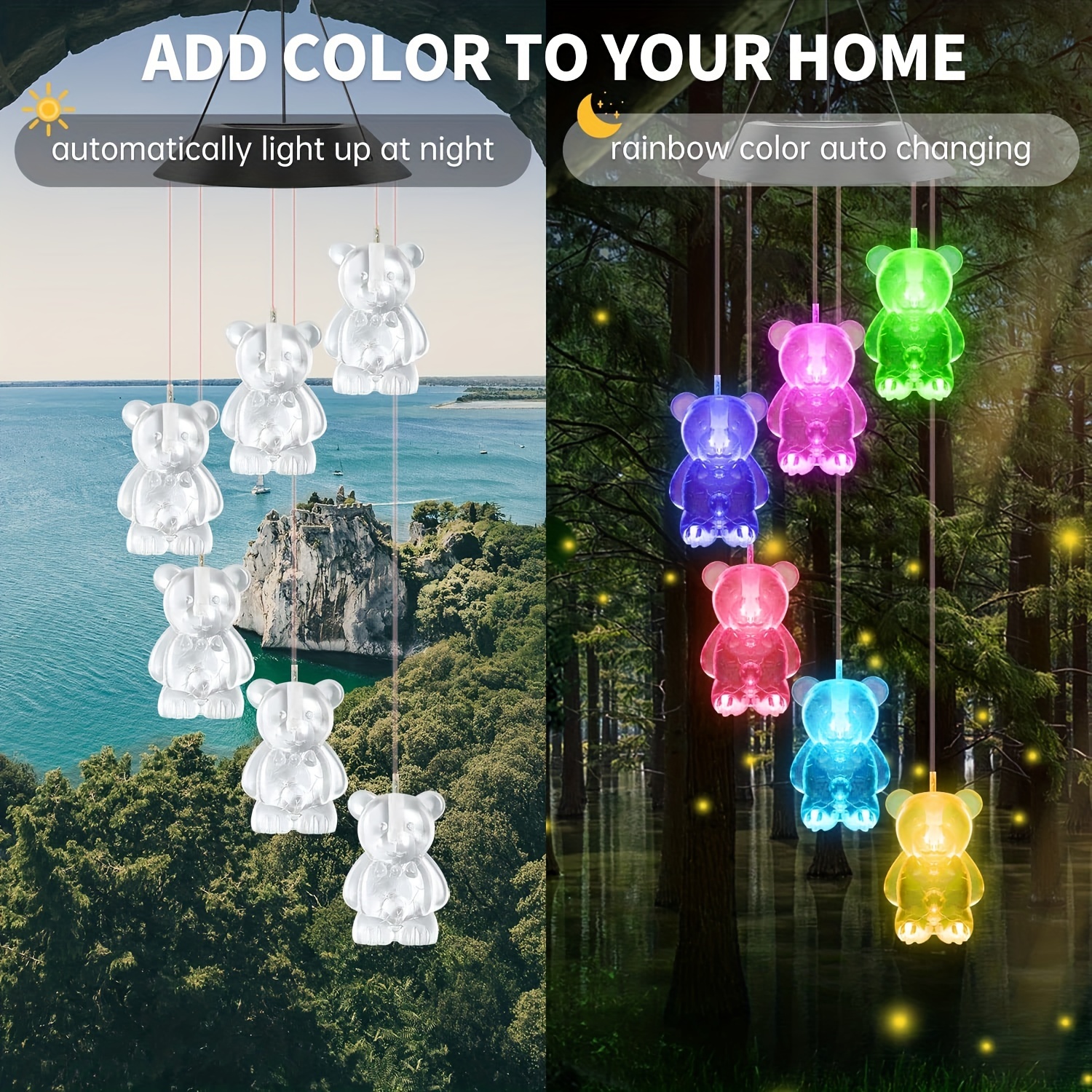 1pc Solar Wind Chime Color Changing Hanging Wind Swing Light, Waterproof  Outdoor Decorative Wind Bell Light For Patio Yard Garden Home (Bear/Rabbit)