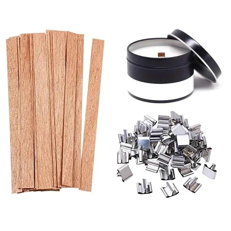 100pcs Natural Wooden Candle Wicks, 5.1 X 0.5 Inch Wood Wicks For Candles  Making, Smokeless Wooden Candle Wicks With 100pcs Iron Stand, Good Craft Sup