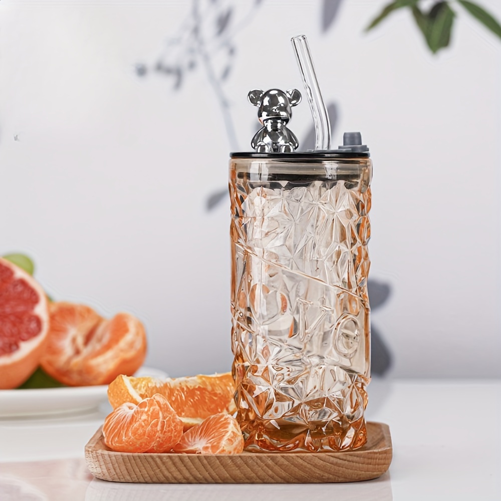Bear Tumbler With Lid And Straw, Geometric Glass Water Bottle, Stylish  Clear Water Cups, Summer Winter Drinkware, Travel Accessories - Temu