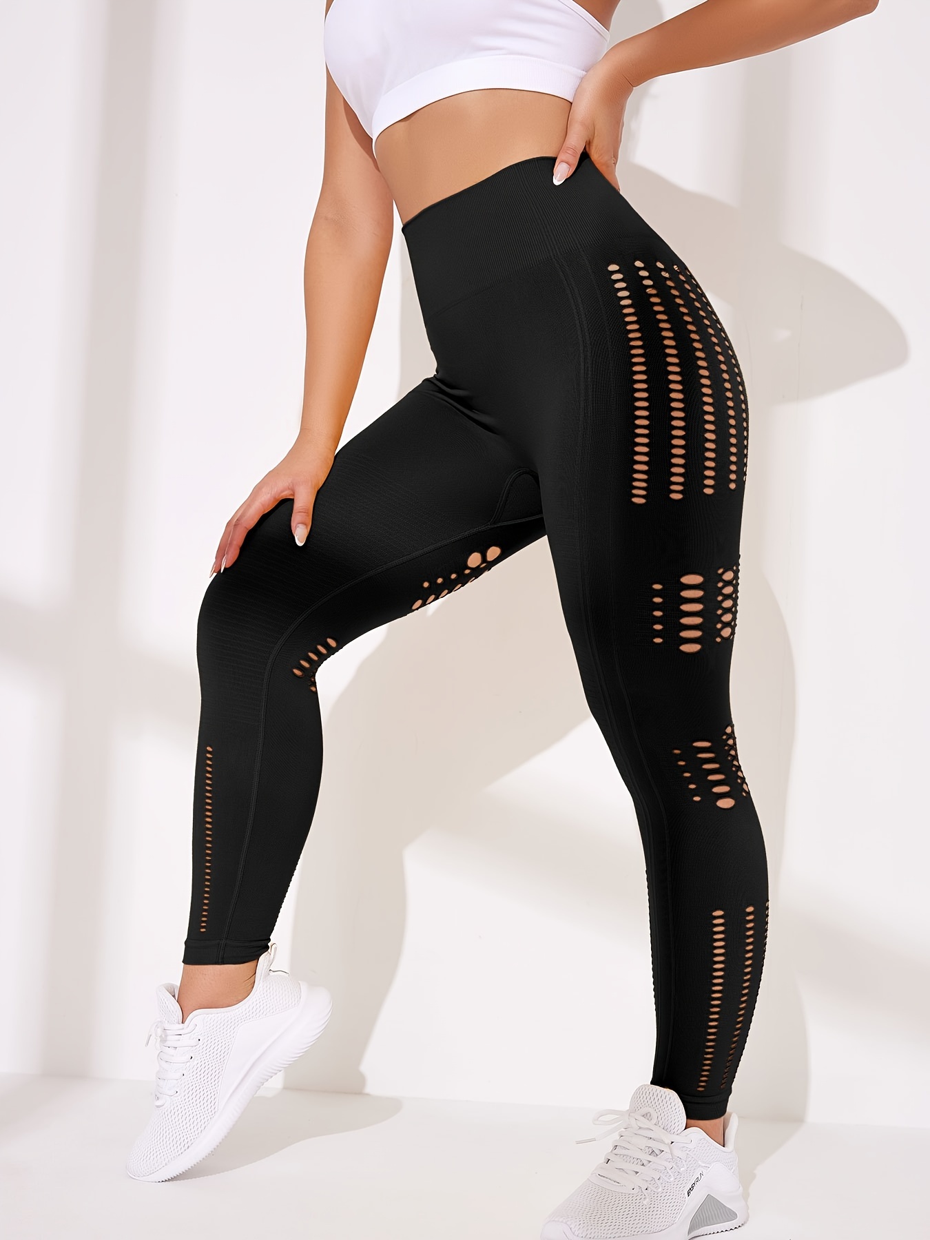 Womens Activewear Solid Color Hollow Out Sports Pants High - Temu