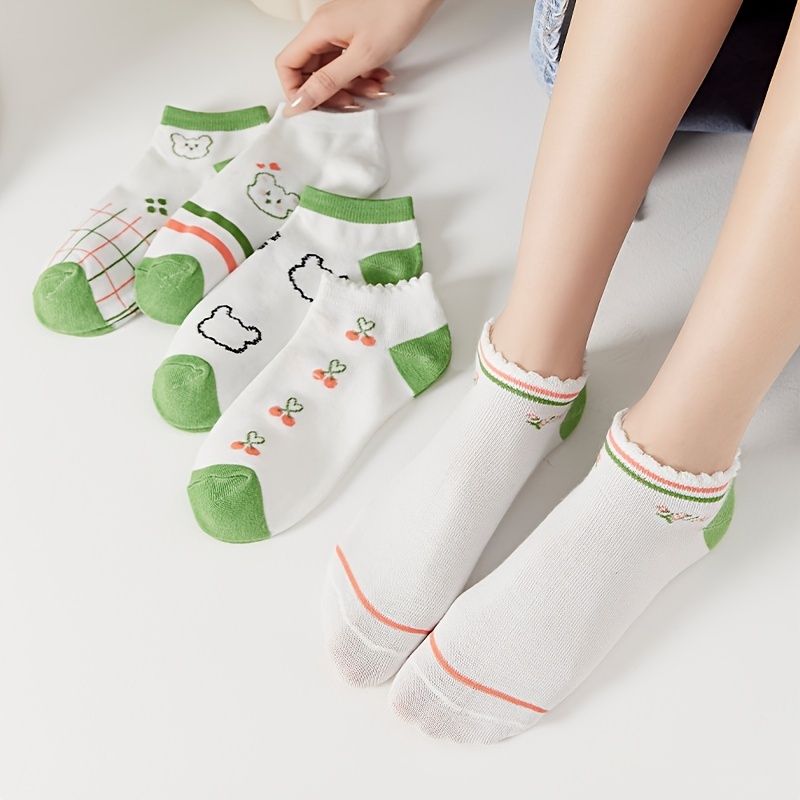 5 Pairs Cartoon Print Ankle Socks Comfy Cute Lettuce Trim Low Cut Socks  Women's Stockings Hosiery - Clothing, Shoes & Jewelry - Temu