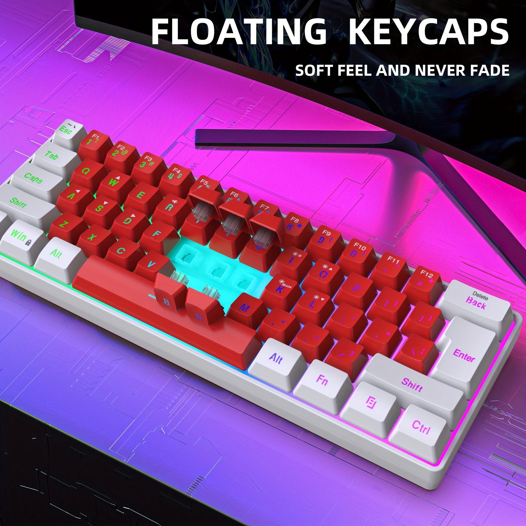 New 61 Keys Membrane Keyboard White And Black Rgb Mini - Temu