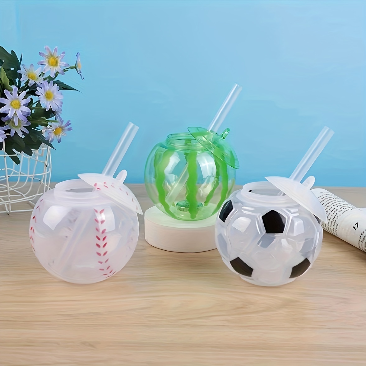 

1pc, Sports Tumbler With Lid And Straw, Plastic Water Bottle, Watermelon Baseball Soccer Water Cups, Summer Winter Drinkware, Travel Accessories, Gifts