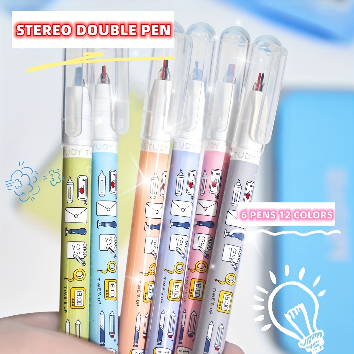 6pcs/set Colorful 0.5mm Double-line Pen For Bullet Journaling & 12