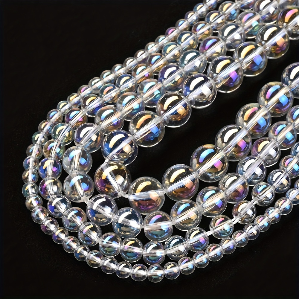 4/6/8/10mm AB Color Clear Shiny Glass Beads, Round Smooth Loose Spacer  Beads For Jewelry Making, DIY Bracelet Necklace Accessories
