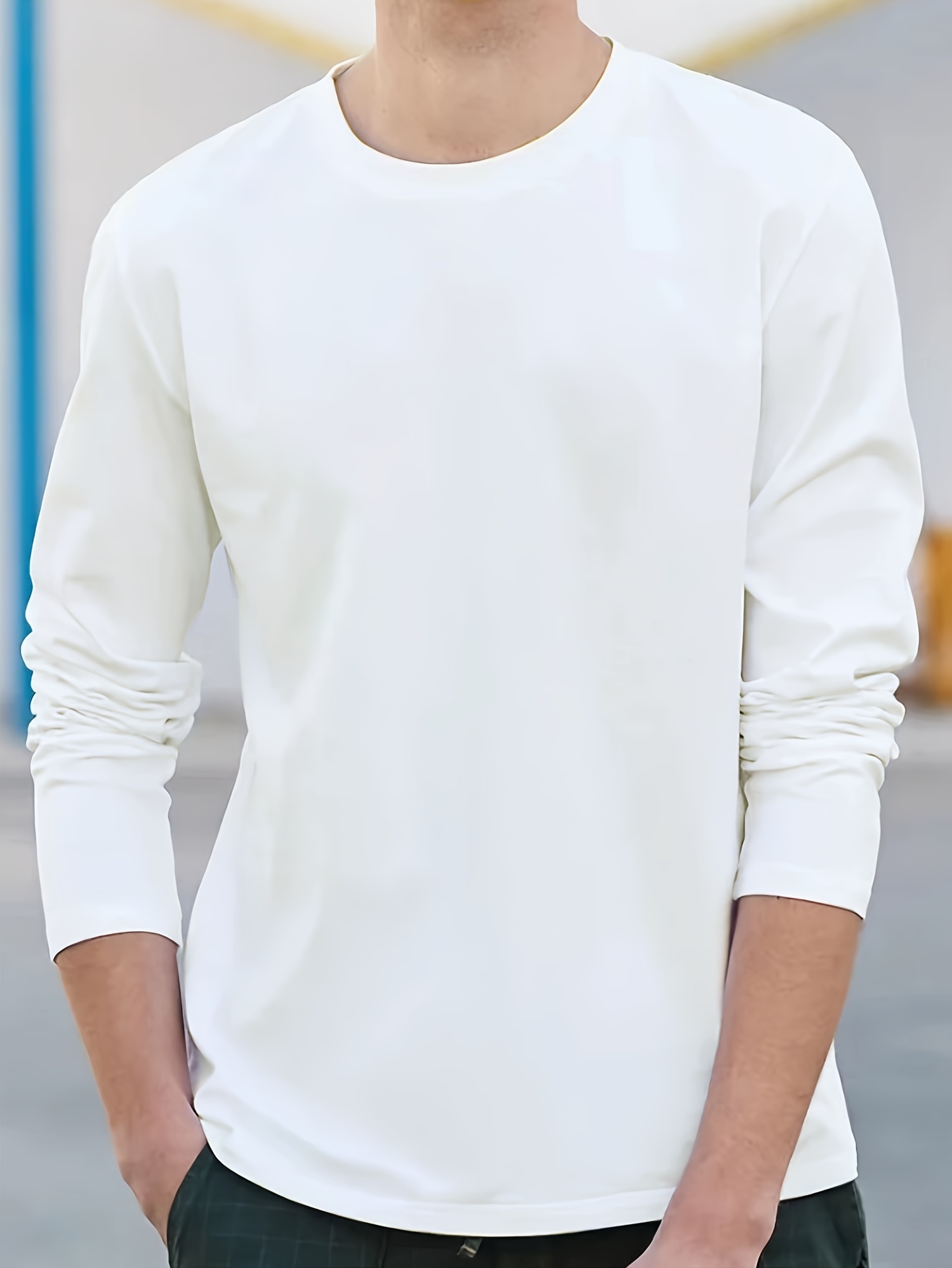 solid men round neck white t shirt