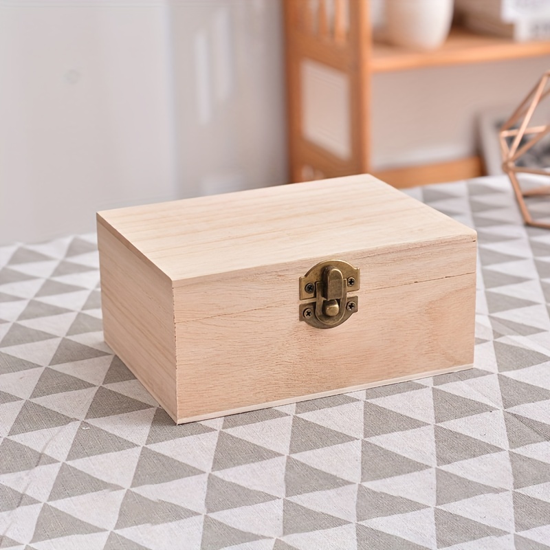 Yannee Plain Wood Wooden Square Hinged Storage Boxes,Keepsake Box with  Lid,Craft Gift Box,M