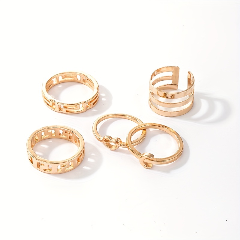 Moon & Star Stackable Ring Set 5 Pcs Vintage Style