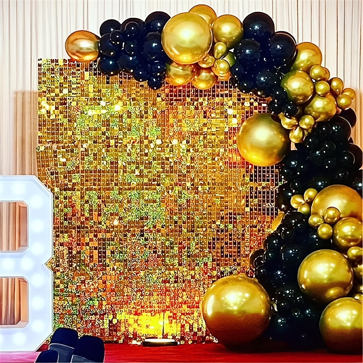  24 Panels Shimmer Wall Sequin Wedding Event Theme Tile Sign  Happy Birthday Photography Backdrop Disco Party Shining Glitter Decoration  Background Kids Baby Shower Party Photo Booth Prop Wheat Color : Electronics