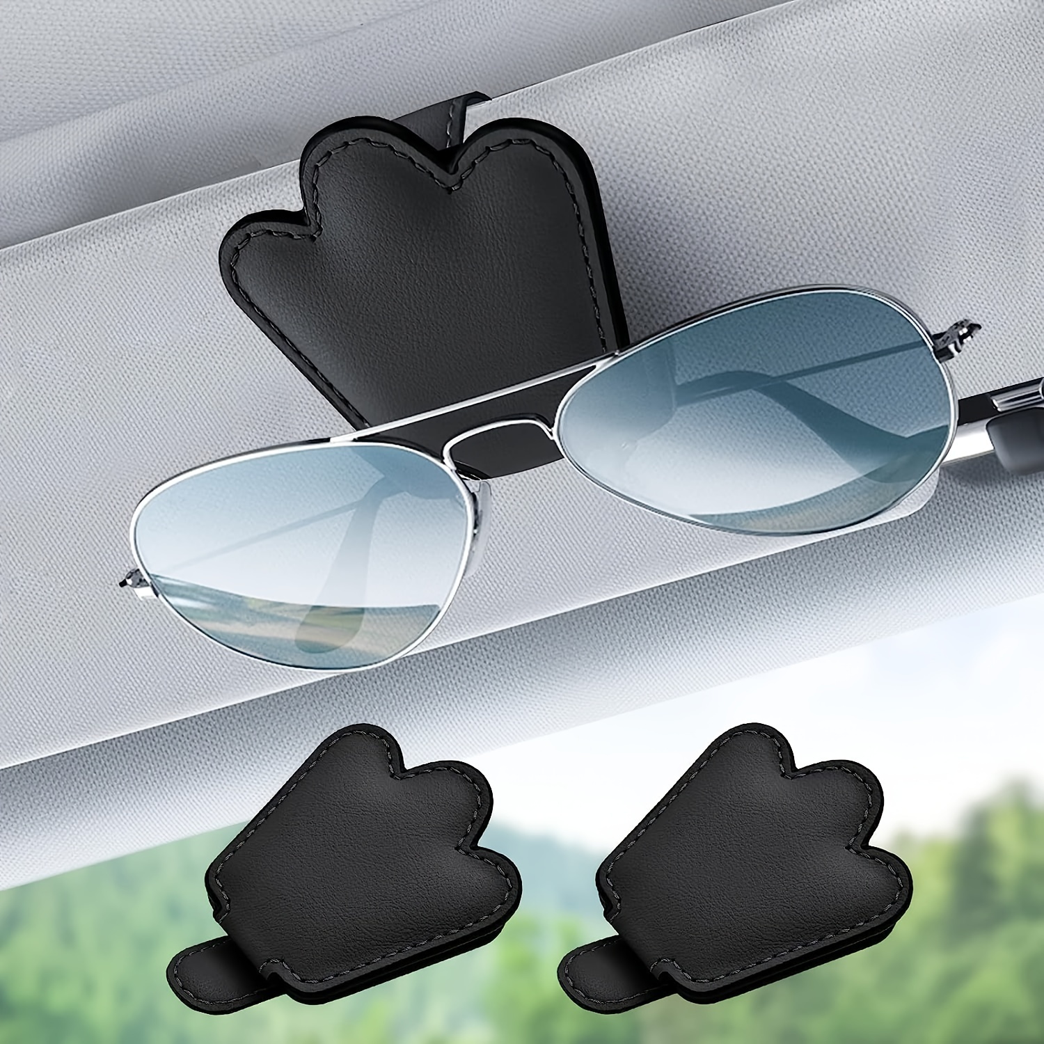 2 Stück Brillenhalter für Auto, PU-Leder Sonnenbrillenhalter Auto