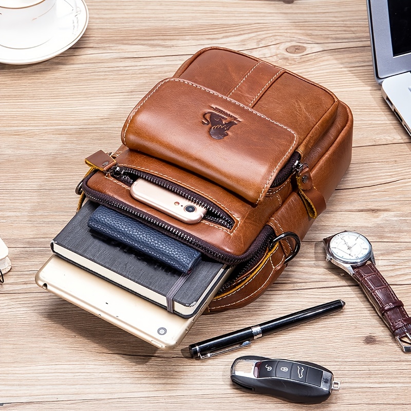 Men's Cowhide Shoulder Messenger Bag Casual Retro Vertical Small Bag