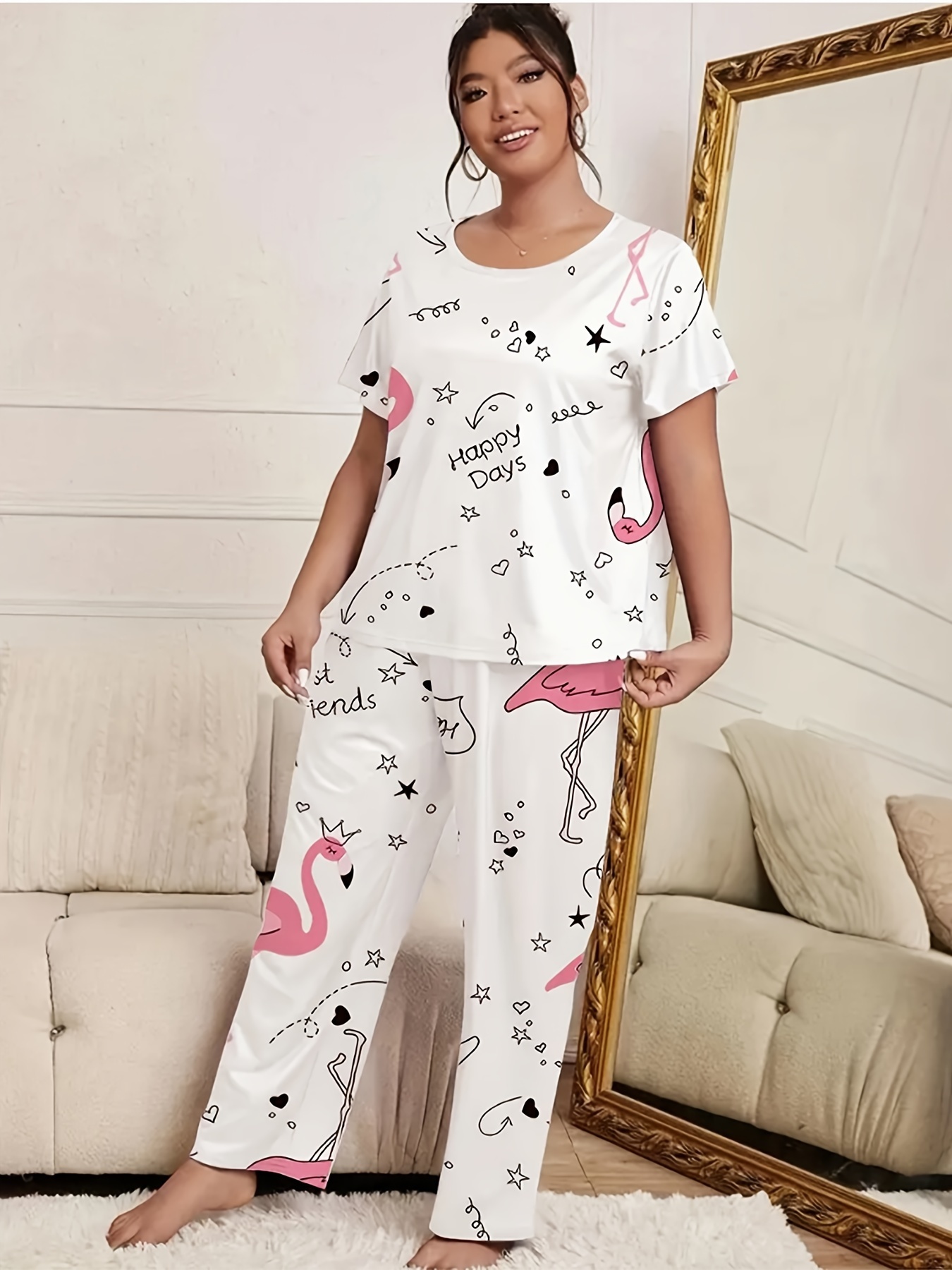 Plus Size Cute Pajamas Set Women's Plus Eyelash Letter Heart - Temu Canada
