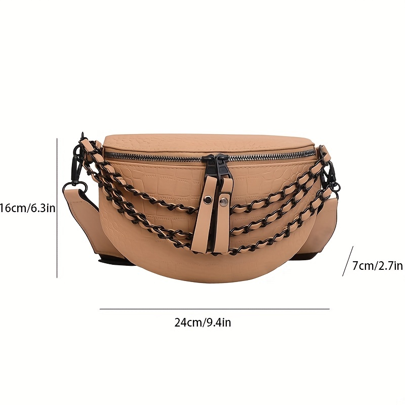  Thick Chain Women's Fanny Pack Plaid leather Waist Bag  Shoulder Crossbody Chest Bags Luxury Designer Handbags Female Belt Bag  (Brown)