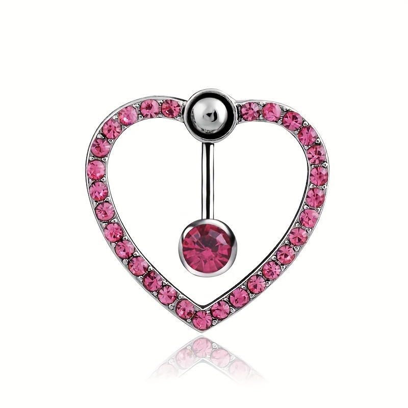 Hollow Out Love Heart Shape Belly Button Ring, Zircon Inlaid Navel Piercing