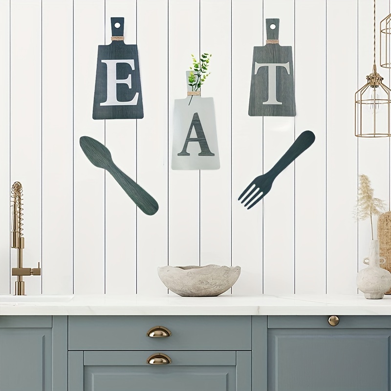 3 Pcs Kitchen Hanging Wall Decoration with Flower Wooden Eat Set Decor Fork and Spoon Wall Decor Rustic Kitchen Wooden Wall Art Sign Cute Kitchen