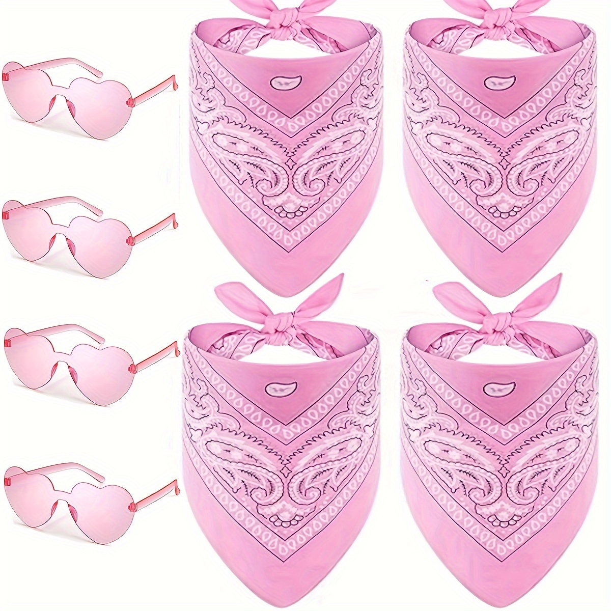 

8pcs, Cowgirl Party Favors, Paisley Bandanas And Heart Glasses For Western Themed Birthday Wedding Bachelorette Baby Shower Christmas Party Supplies