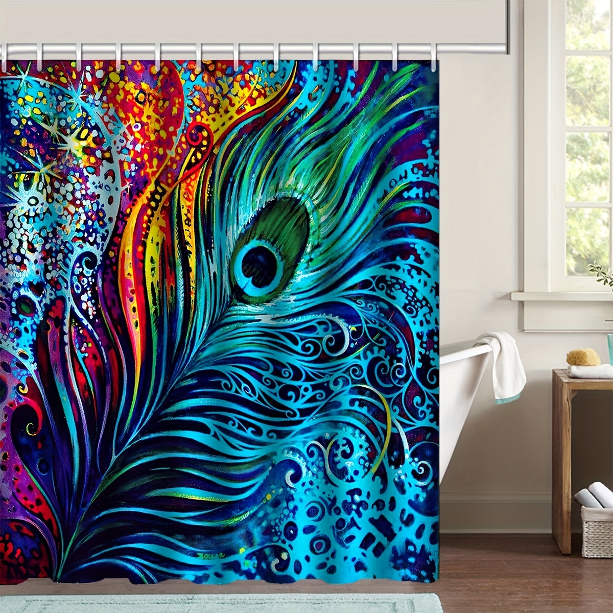 Beautiful Peacock Shower Curtain Set Bathroom Decor Set - Temu