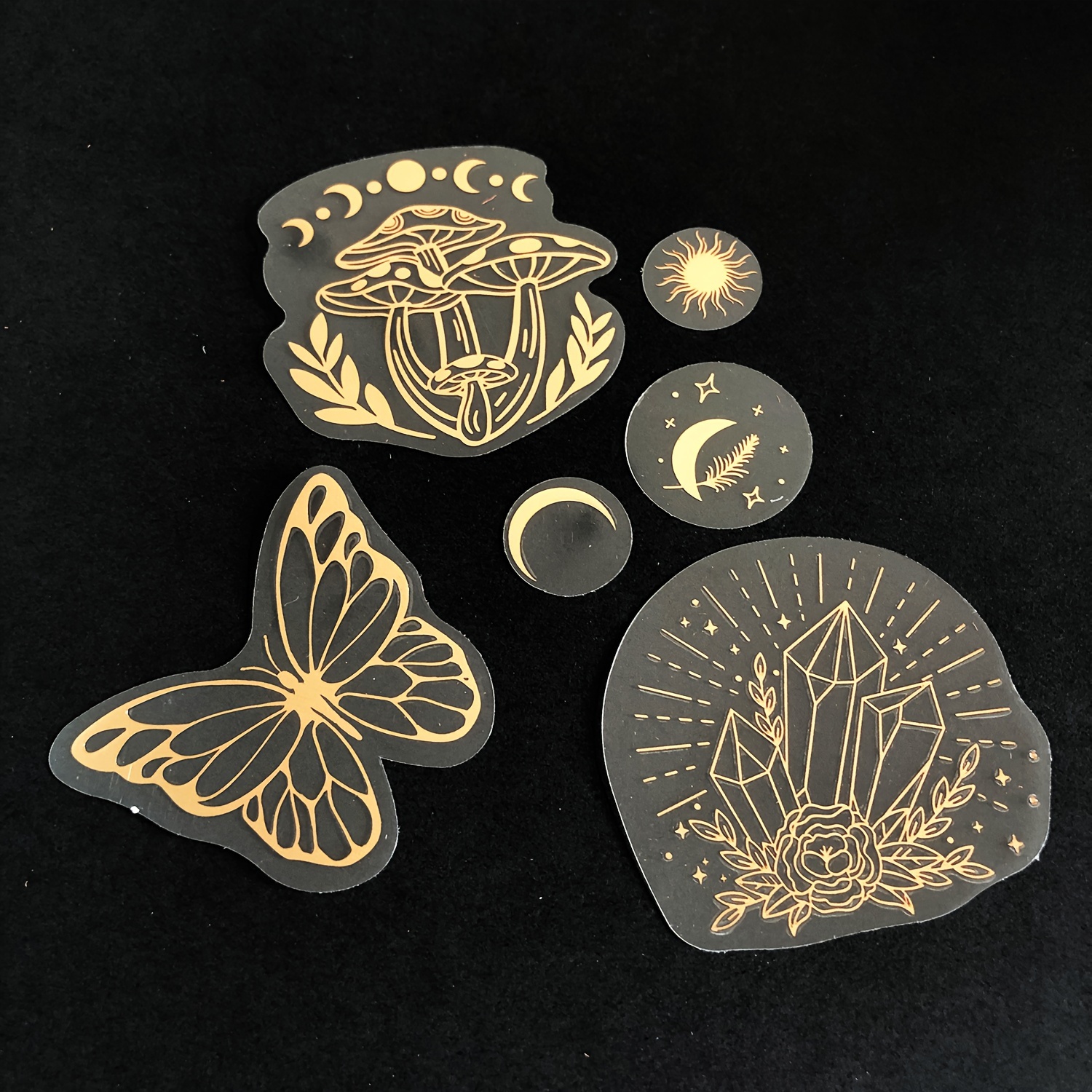 40pcs Rose Gold Stickers Transparent PET Mysterious Butterfly; Moon;  Mushroom; Diamond; Sun; Magic Wand DIY Decoration Series Sticker