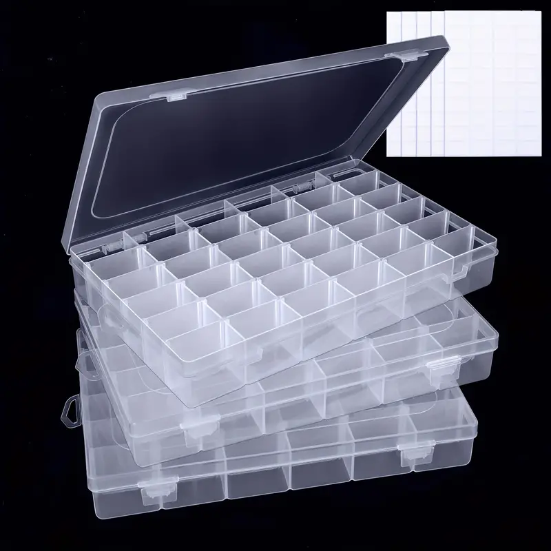 3 Packs 36 Grids Plastic Organizer Box, Craft Storage With Adjustable  Dividers, Beads, Fishing Tackles, Jewelry Box With 200pcs Label Stickers,  10.8x7