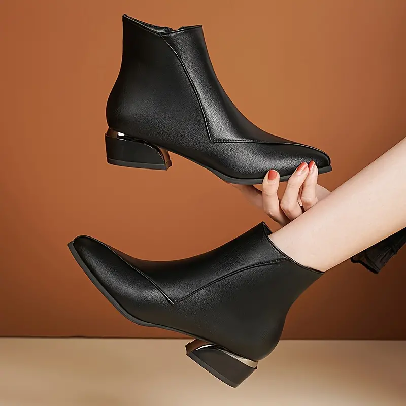 low heeled ankle boots women s chunky pointed toe stitching detalles 3
