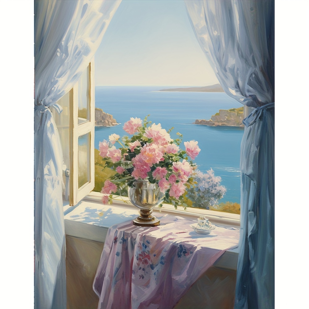 

1pc Large Size 40x50cm/15.7x19.7 Inches Frameless Diy 5d Diamond Painting The Scenery By The Window, Full Rhinestone Painting, Diamond Art Embroidery Kits, Handmade Home Room Office Decor